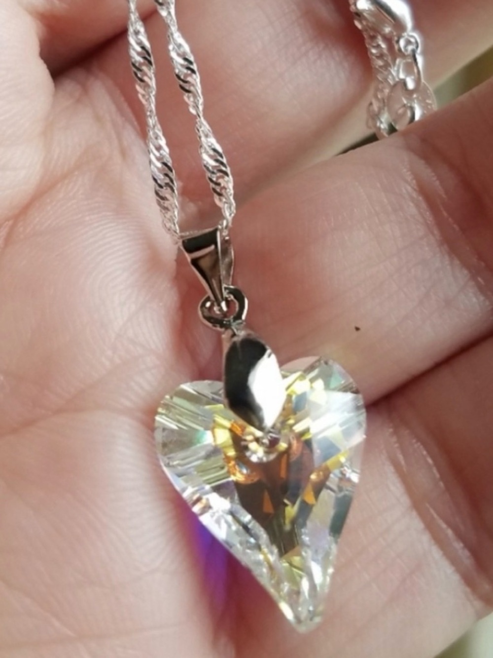 Swarovski Elements 925 Sterling Silver Aurora Borealis Wild Heart Necklace NWT